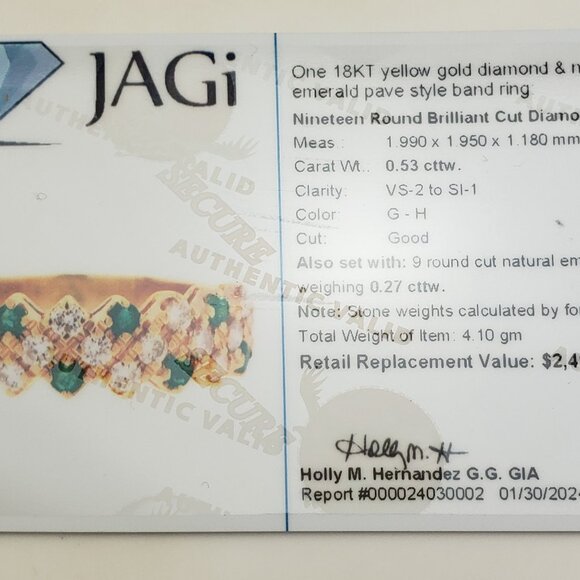 18K Yellow Gold Emerald and Diamond Ring Size 8.75 #16641 - Picture 9 of 9